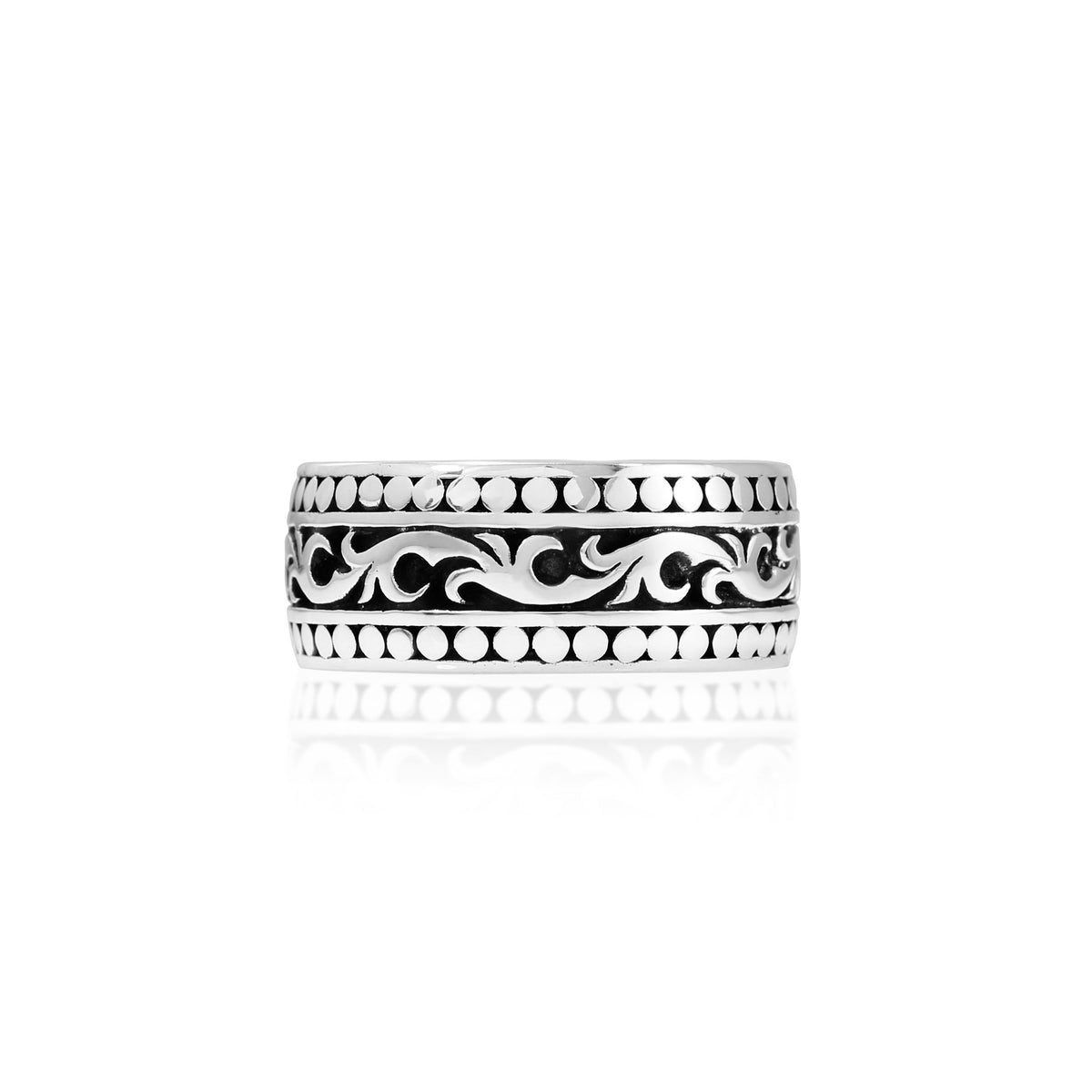 Classic LH Tribal Scroll with Dot Border Band Ring