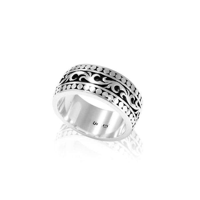 Classic LH Tribal Scroll with Dot Border Band Ring