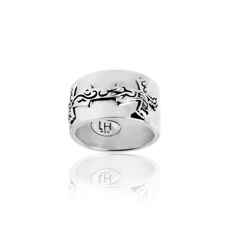 Classic Cross with Tribal Scroll Accent Band Ring