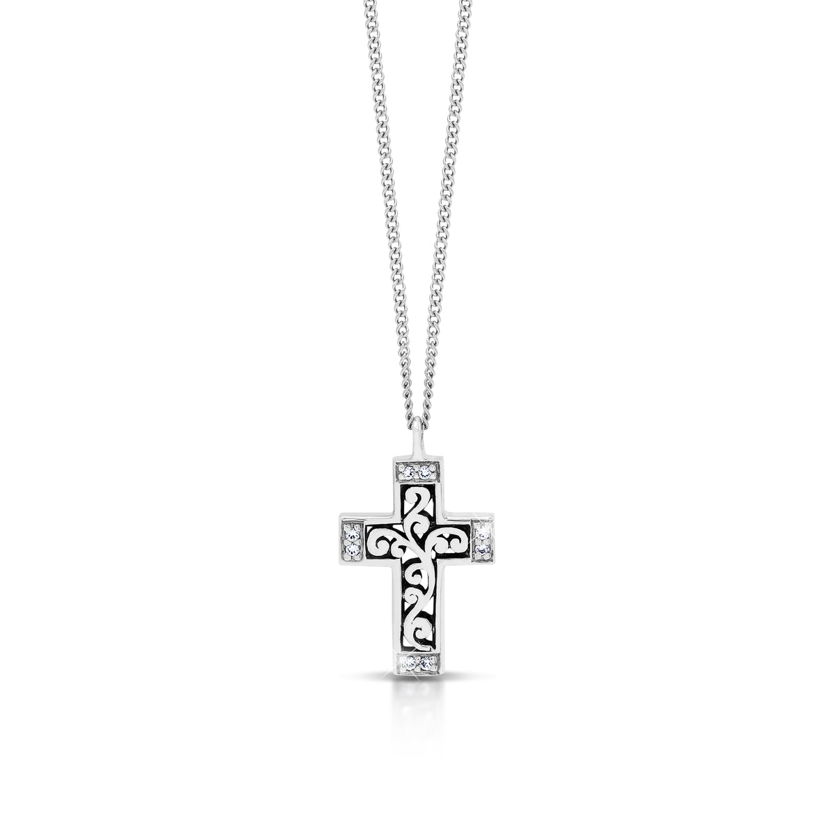 Small Open Scroll Cross Pendant with Diamond Accents Necklace - Lois Hill Jewelry