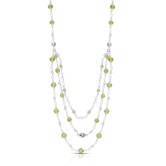 Faceted Peridot Beads with LH Scroll Beads In Three Strands Wire-Wrapped Necklace (17"-20")