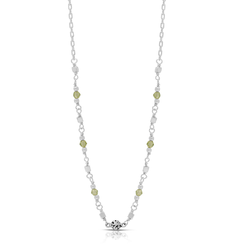 Faceted Petite Peridot Beads with LH Scroll Beads Wire-Wrapped Half Chain Necklace 17" - 20"