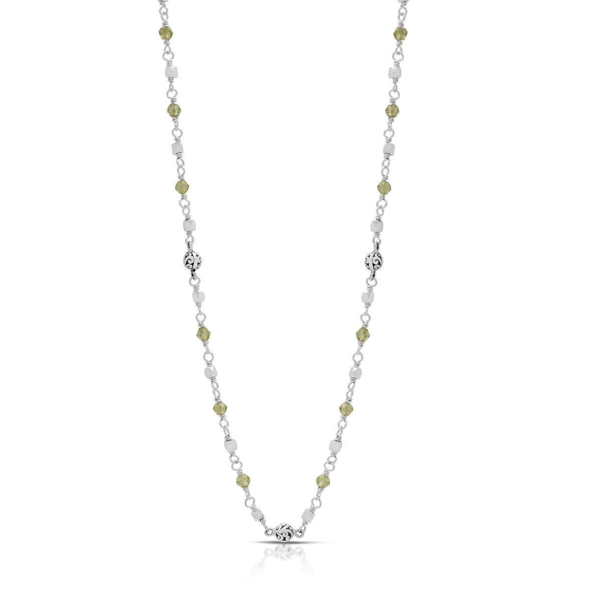 Faceted Petite Peridot Beads with LH Scroll Beads Single Strand Wire-Wrap Necklace (17''-20")