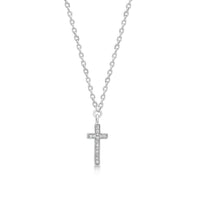 White Diamond Sterling Silver LH Signature Scroll Cross Pendant Necklace on Adjustable Chain - Lois Hill Jewelry