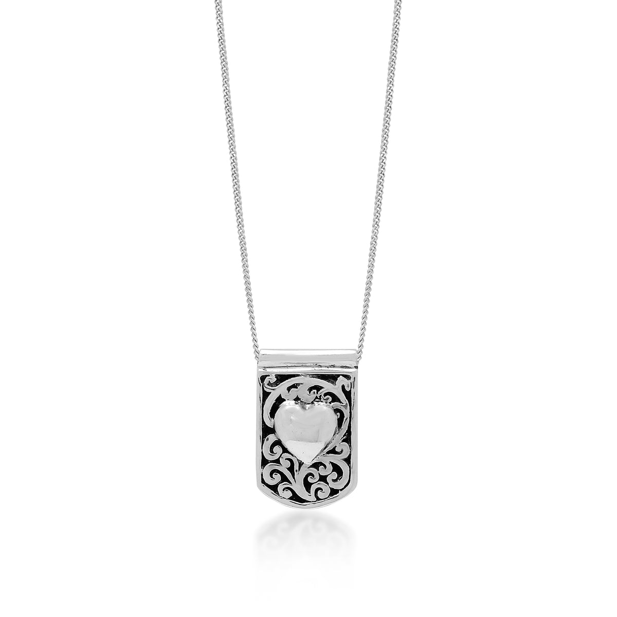 LH Signature Scroll Sterling Silver Delicate Heart Dogtag Pendant Necklace