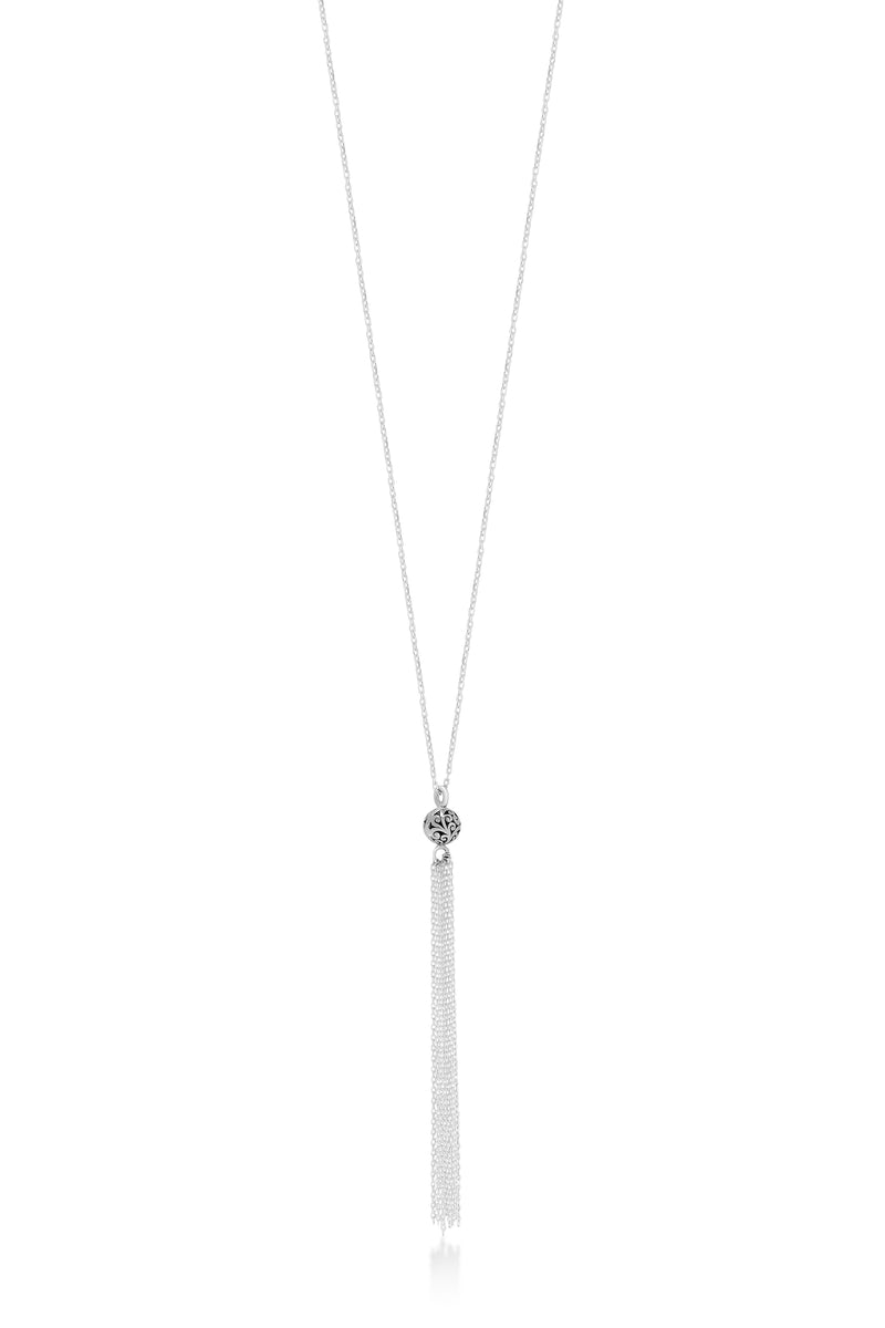 Long Classic Signature Scroll Ball Tassel Necklace