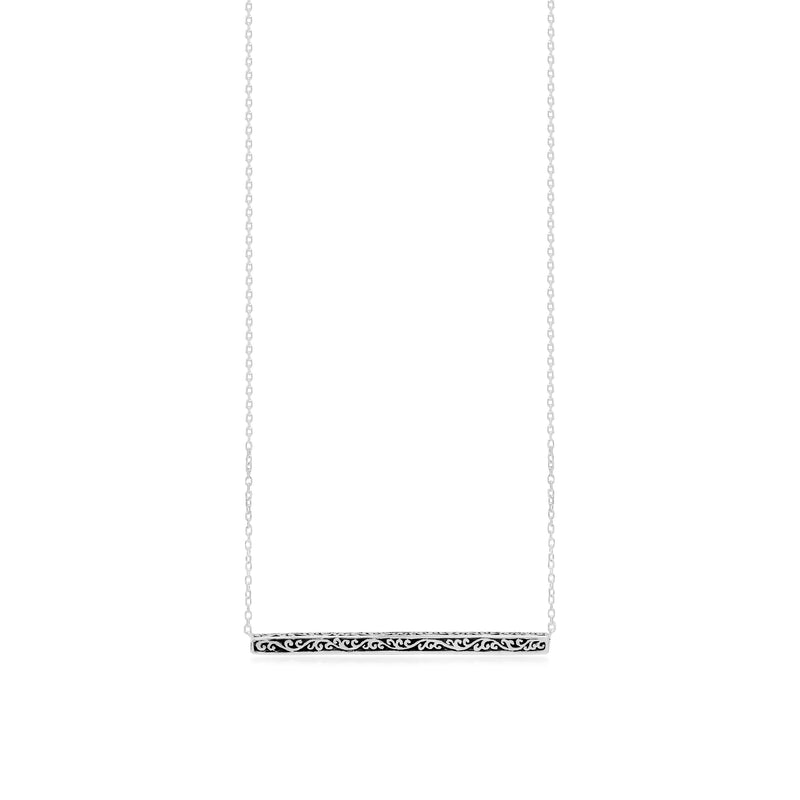 Classic Signature Scroll Bar Pendant Necklace. Pendant 39mm 18" Adjustable chain