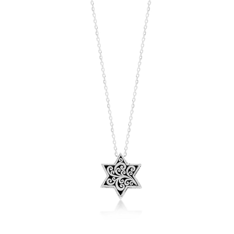 LH Signature Scroll Sterling Silver Delicate Star Pendant Necklace in 18" Adjustable Chain.  Pendant size 15 mm - Lois Hill Jewelry