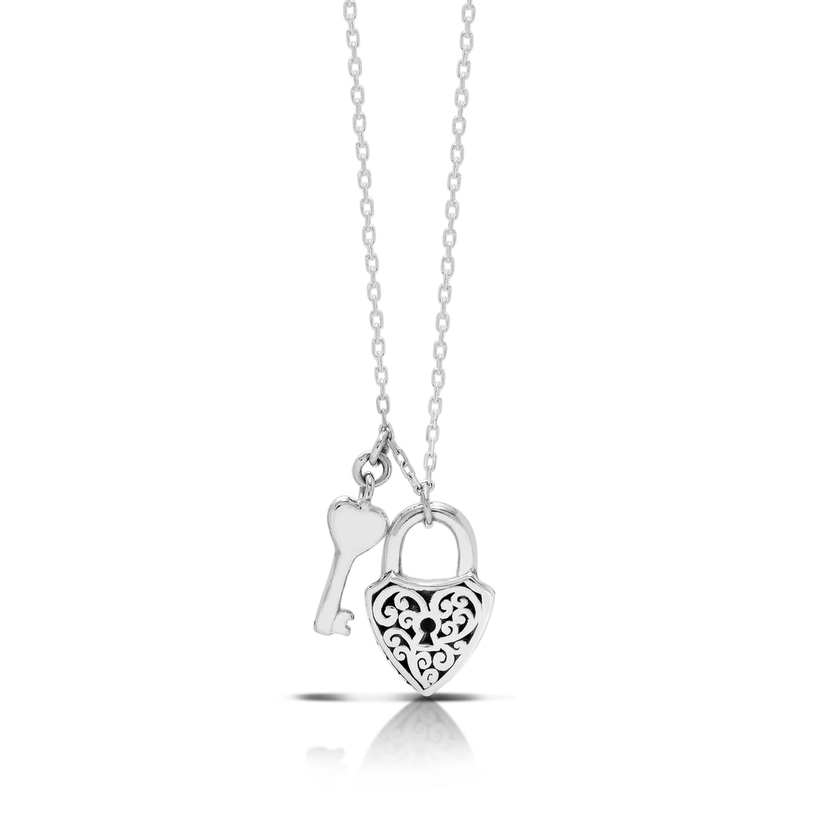 Classic Signature Scroll Shields Padlock Pendant with Hanging Key Necklace