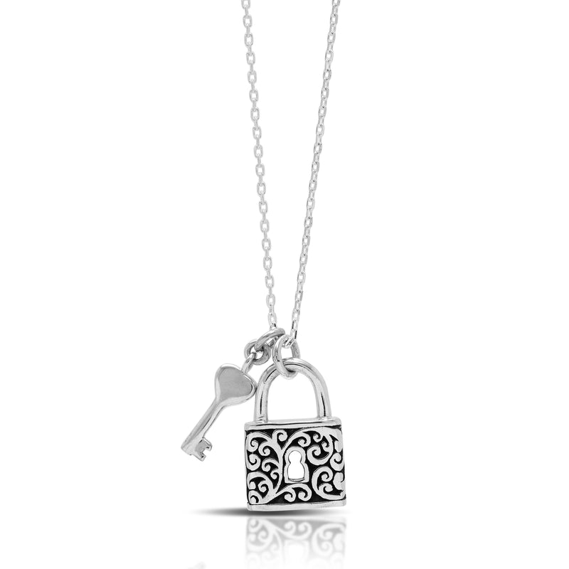 Classic Signature Scroll Padlock Pendant with Hanging Key Necklace