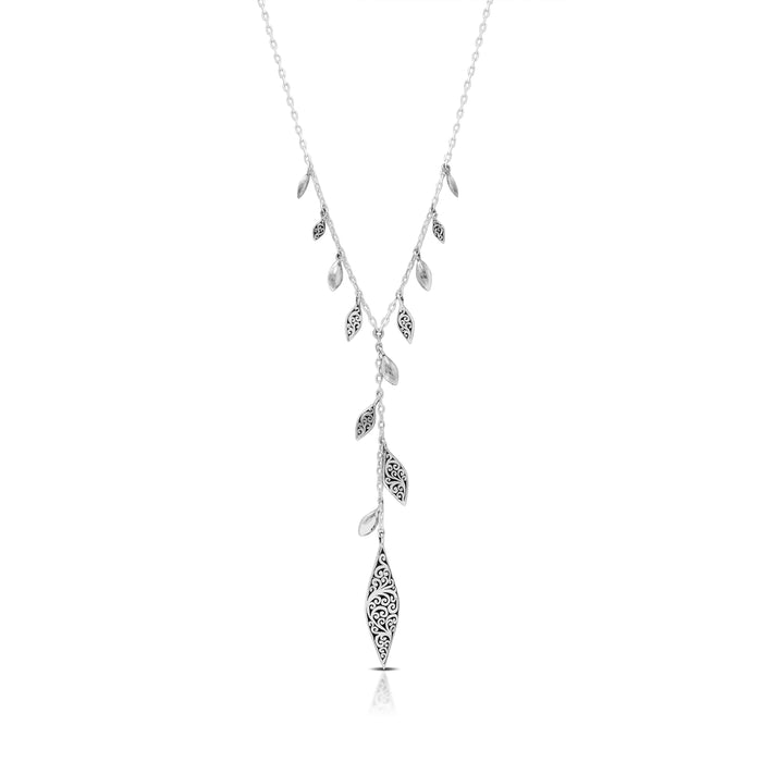 LH intricate Scroll Diamond-Shaped 8mm x 75mm Pendant Lariat Necklace with Dangle Charm on Chain 16'' - 18'' Adj