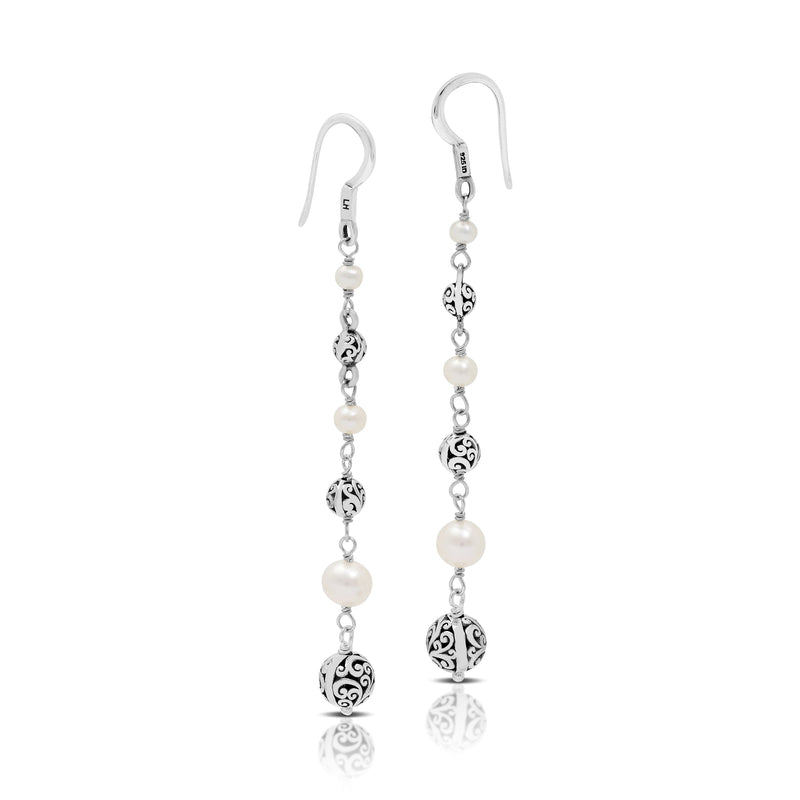 Mother-of-Pearl LH Scroll Beads Linear Drop Earrings