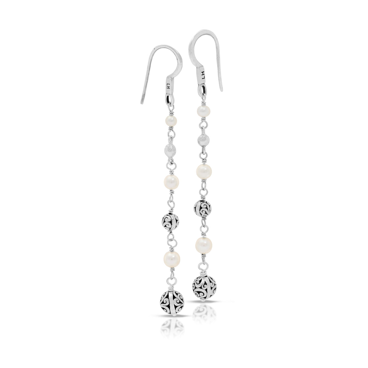 Mother-of-Pearl LH Scroll Beads Linear Drop Earrings