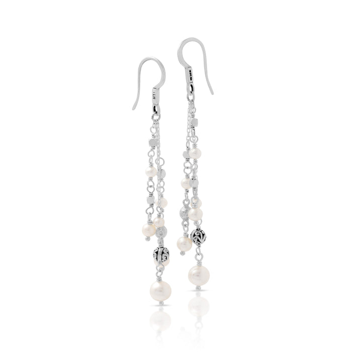 Mother-of-Pearl LH Scroll Beads Tripple Layer Chandelier Earrings