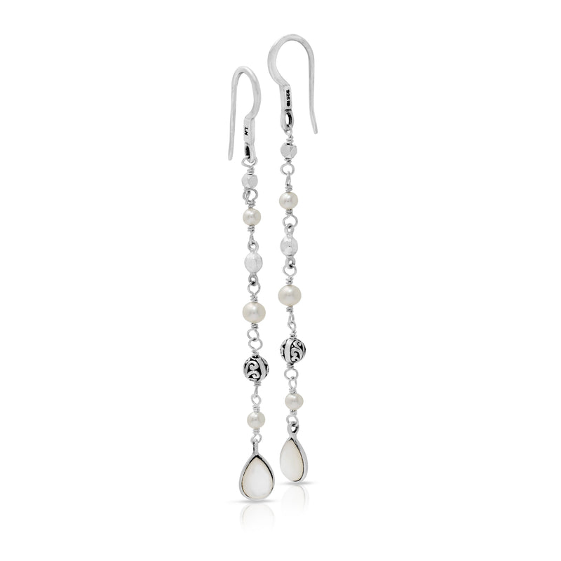 Mother-of-Pearl Little Teardrop with Signature Scroll Bead Linear Drop Earring