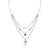 Three-Row Wire Wrapped Mother-of-Pearl Necklace with LH Scroll Heart & Disc Charms; 17"-20"