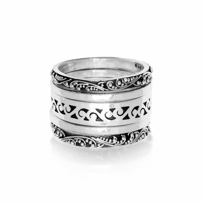 Classic Granulated with Hammered and Cutout 5-Stack Ring