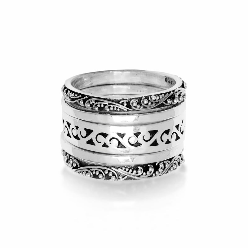 Classic Granulated with Hammered and Cutout 5-Stack Ring