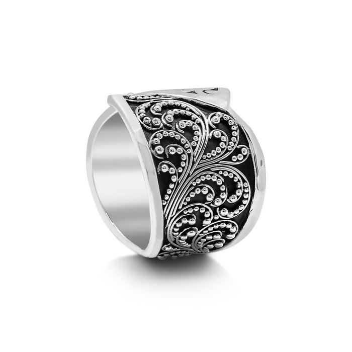 Signature Scroll and Granulated Ring - Lois Hill Jewelry
