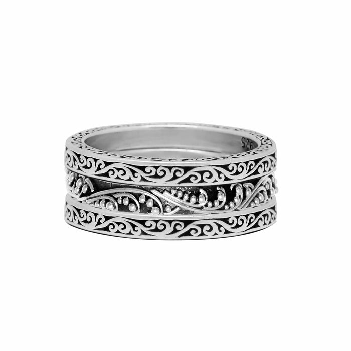 Classic Granulated and Signature Scroll 3-Stacked Ring