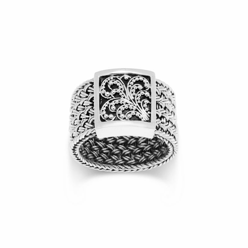 Textile Weave w/Granulated Filigree ID Ring