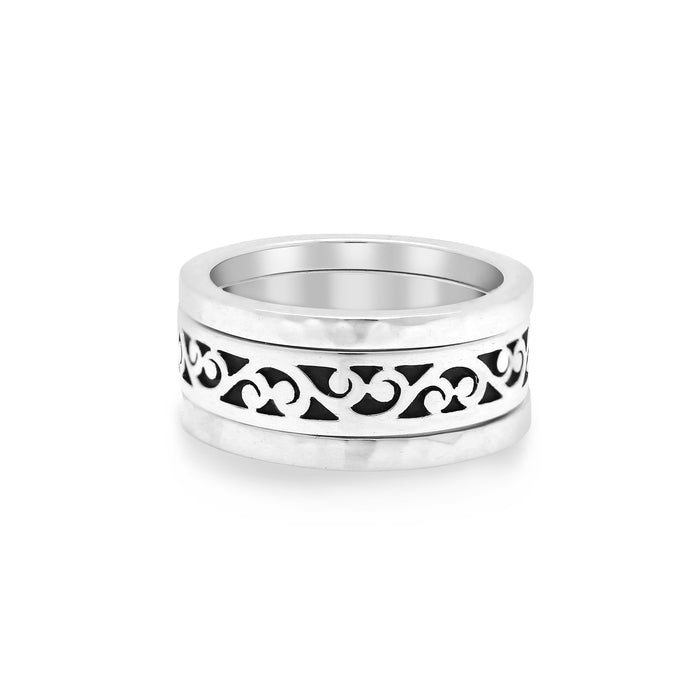 3-Stack Ring Classic Signature Scroll and Hammered