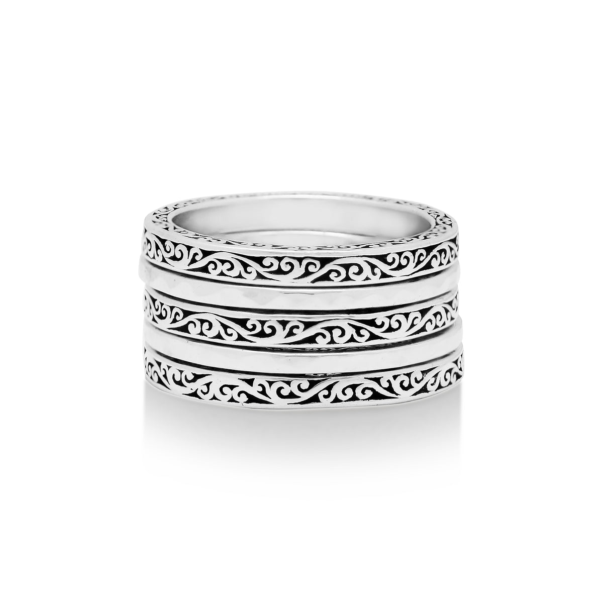 5-Stack Ring Classic Signature Scroll and Hammered