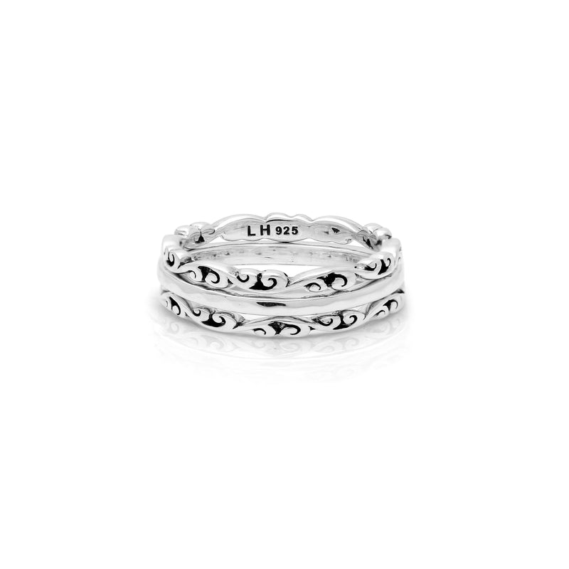 Classic Signature Open Scroll Hammered 3 Stack Ring