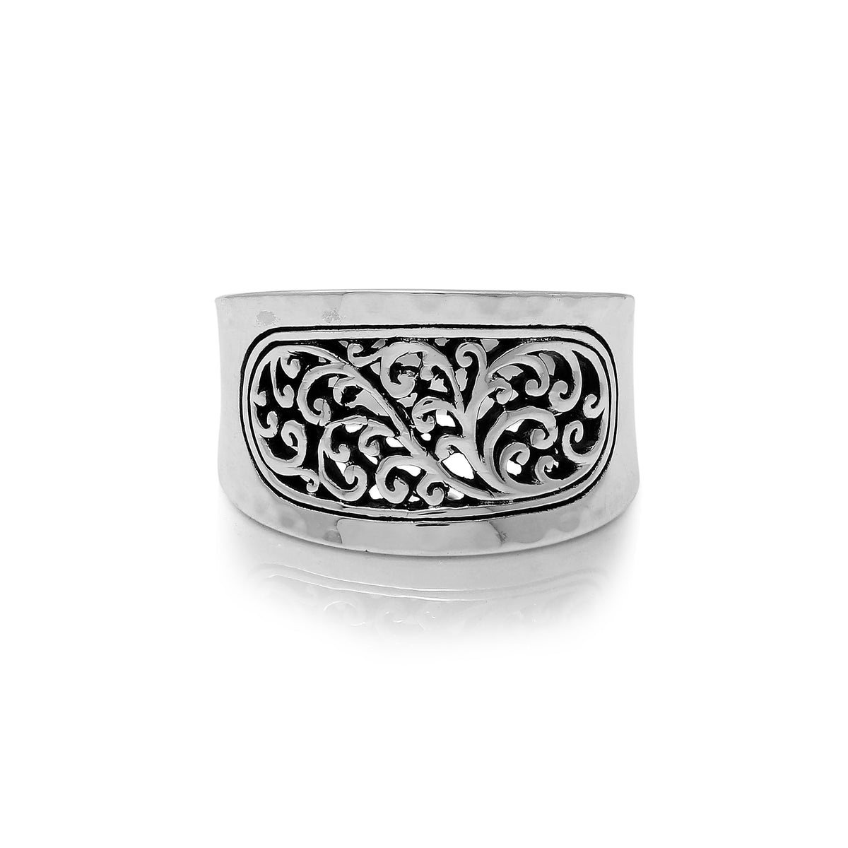 LH Open Scroll Hammered Band Ring