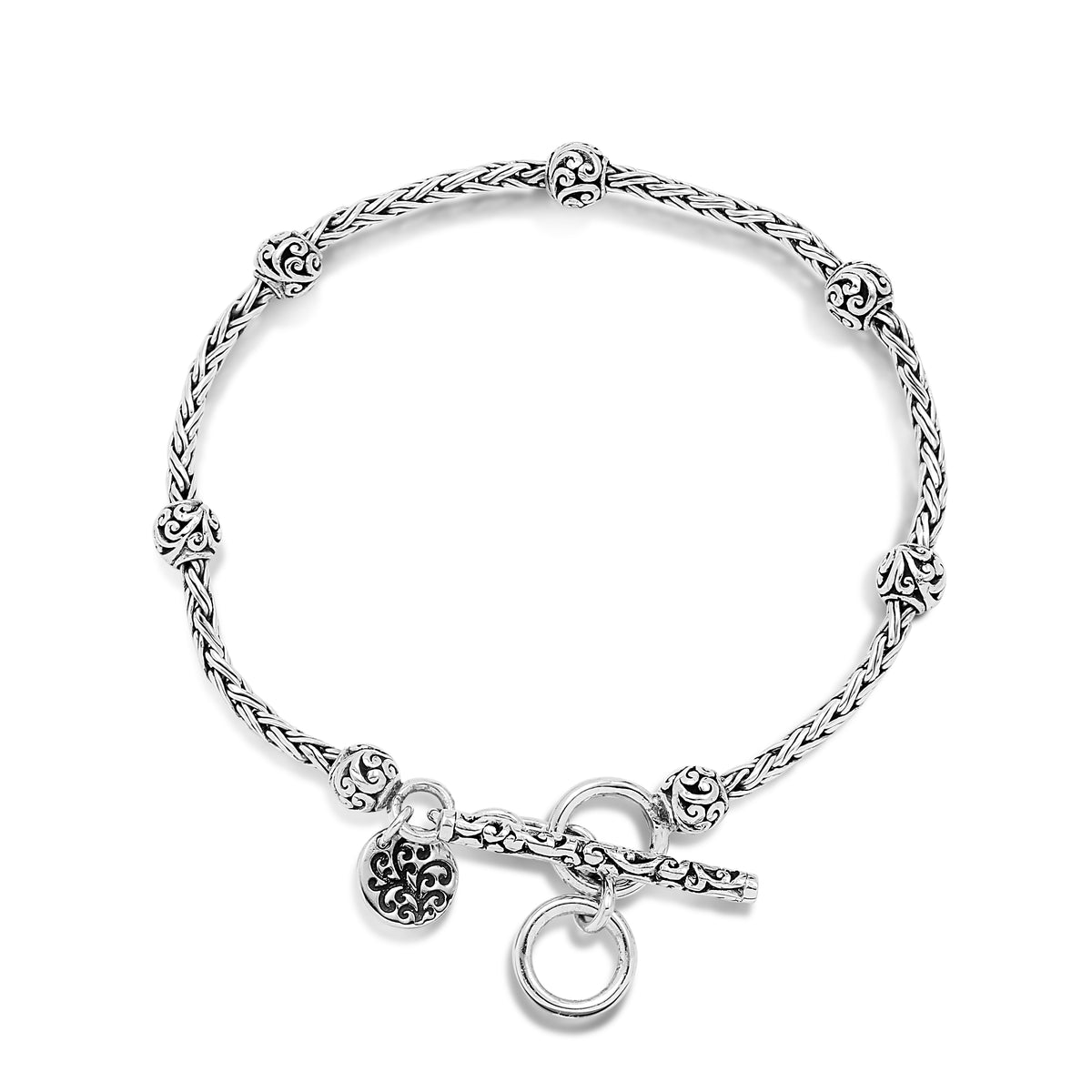Single Weave Chain with Bead Link Scroll Bracelet - Lois Hill Jewelry