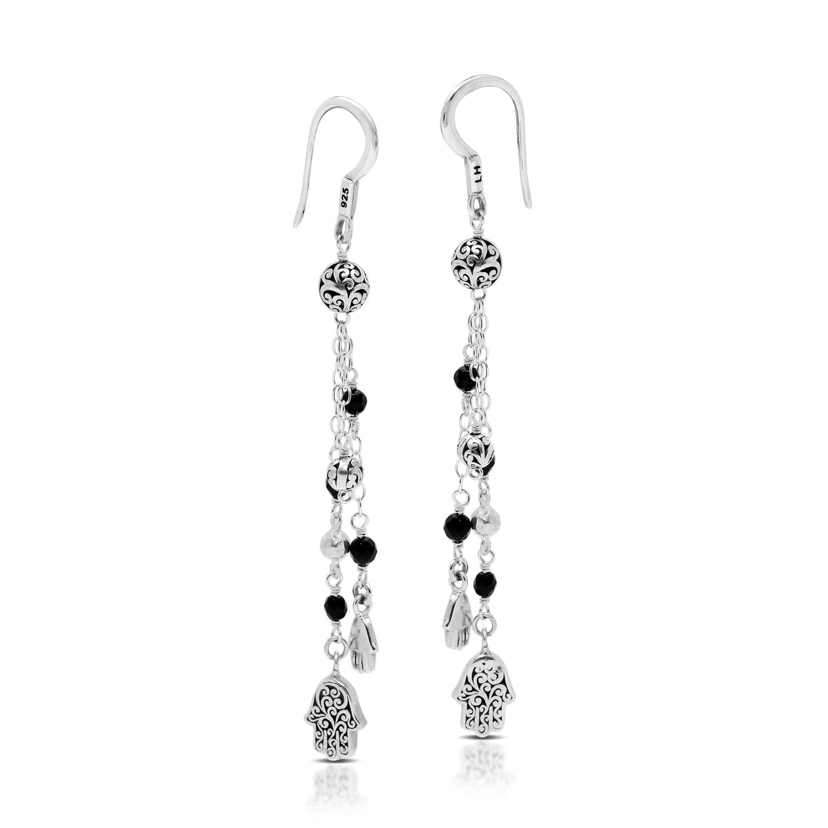 Black Onyx with LH Hamsa Signature Scroll Chandelier Earring (63mm)