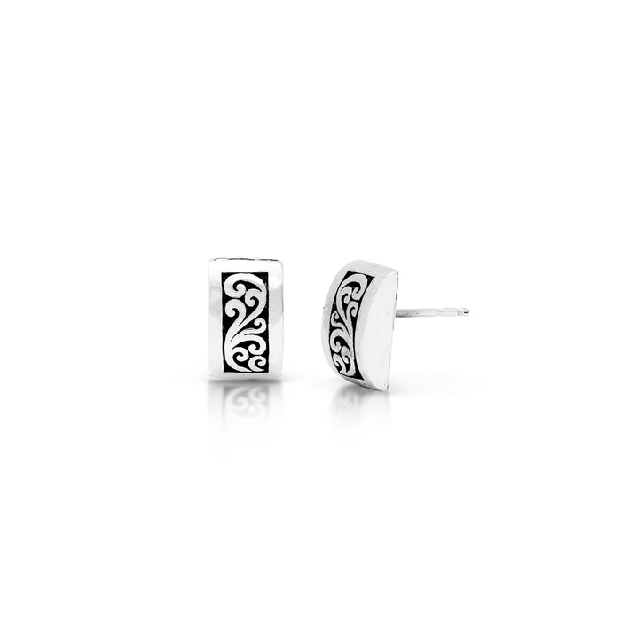 Small Classic Signature Scroll Curved Stud Earrings. 8mm X 12mm