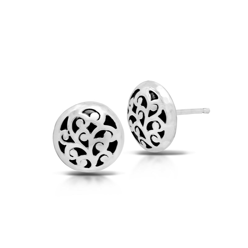 12mm LH Scroll Round Domed Stud Earrings