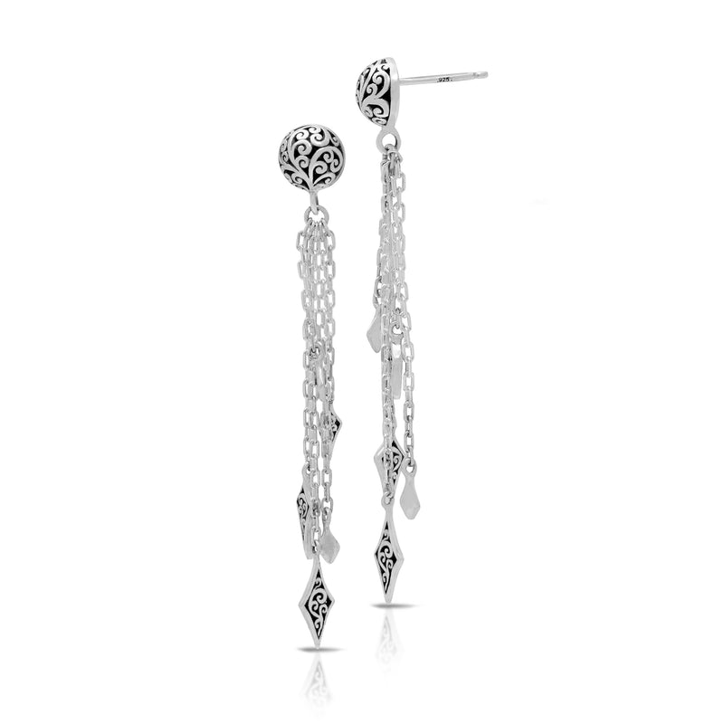 LH Scroll Diamond-Shaped Charm Waterfall Post Earrings