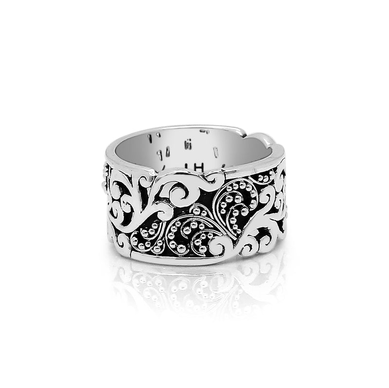 LH Open Scroll Granulated Accents Band Ring (12mm)