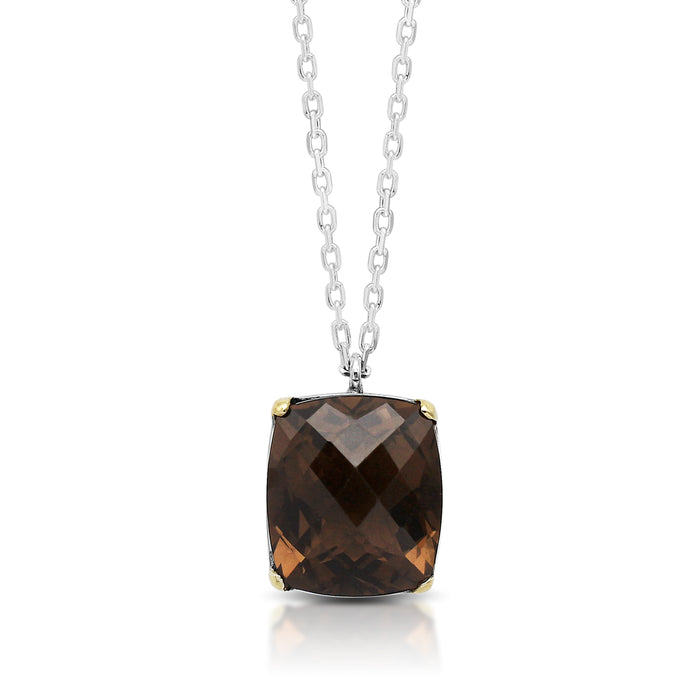 Rectangular Smoky Quartz Pendant (14*16mm) with 18K Vermeil Gold Plated Prongs Necklace 16" - 18"