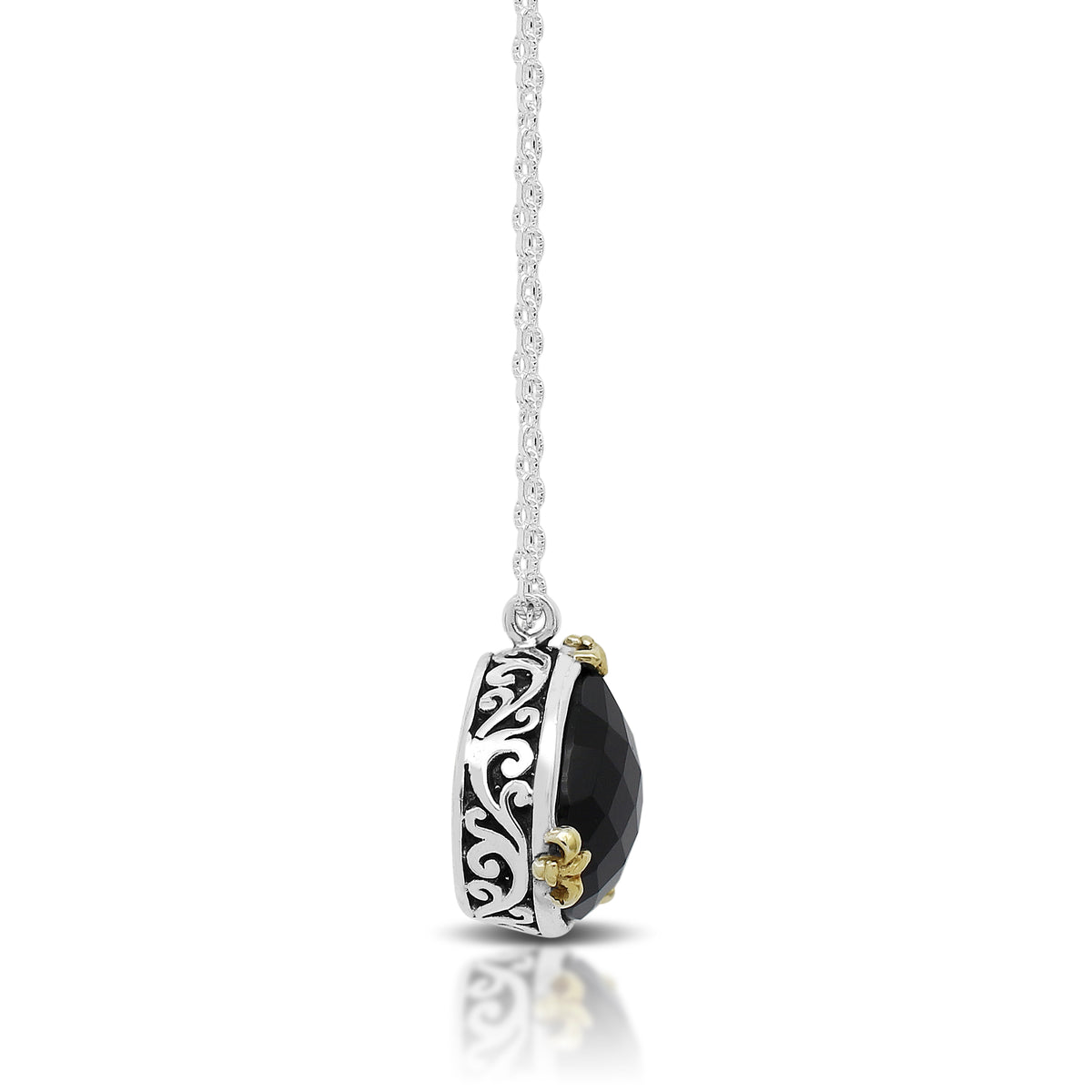Teardrop Black Onyx Pendant (16mm) and Three Points 18K Vermeil Gold Plated Prongs Necklace 16" - 18"