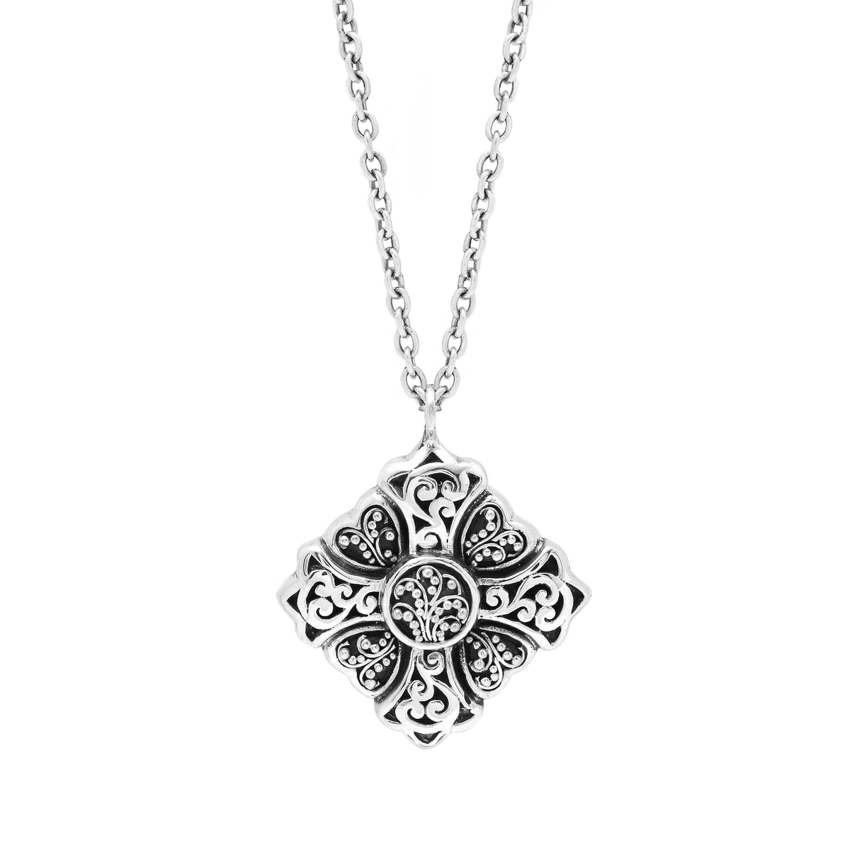Classic Signature Scroll with Small Round Granulated Centre Alhambra Pendant Necklace - Lois Hill Jewelry