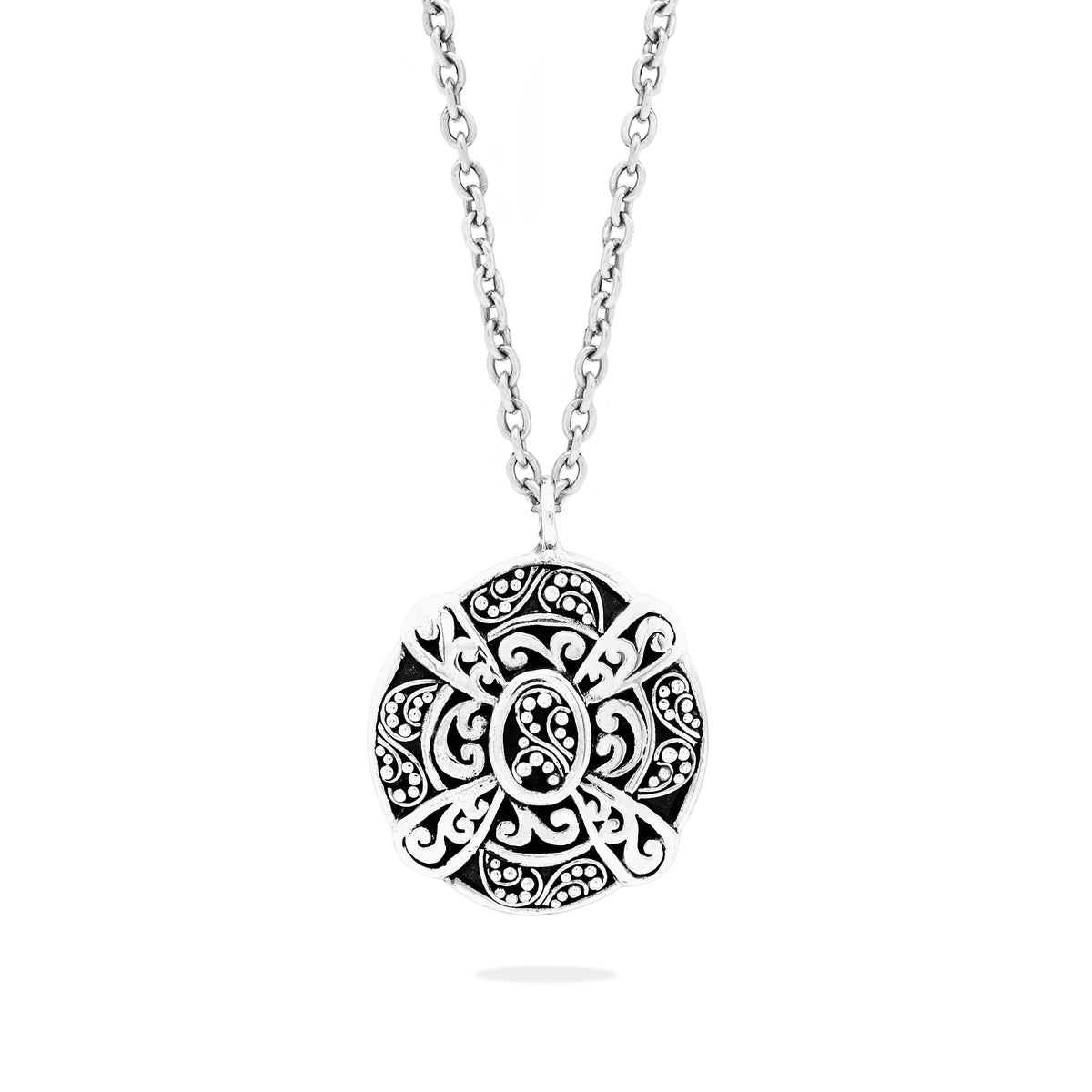 Classic Granulated with Signature Scroll Alhambra Pendant Necklace - Lois Hill Jewelry