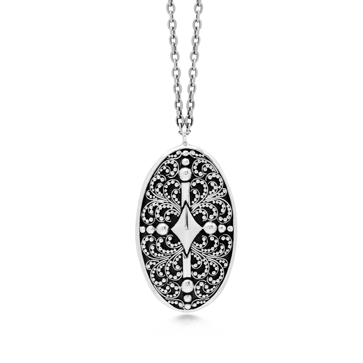 Oval Classic Granulation Alhambra Pendant Necklace - Lois Hill Jewelry