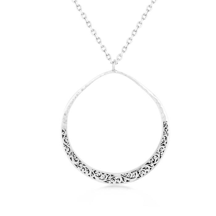 Large Open Flat Round Classic Signature Scroll Pendant Necklace - Lois Hill Jewelry