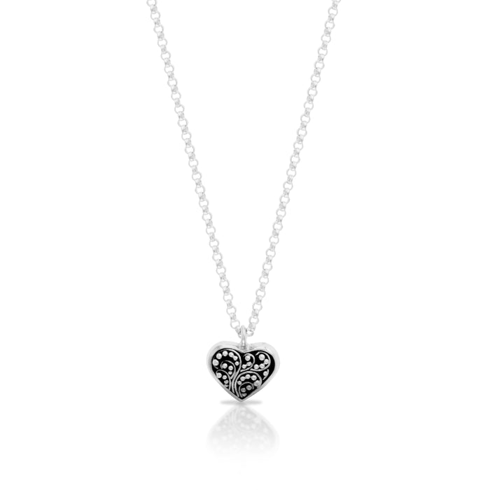 Small Granulated Heart-Shaped Pendant Necklace. Pendant 12mm x 11mm