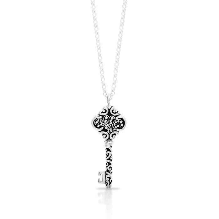 Classic Signature Scroll with Granulated Key Pendant Necklace. Pendant 26mm