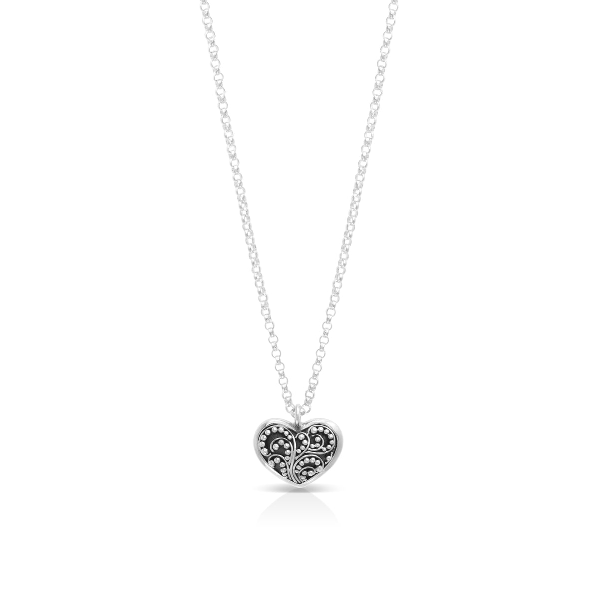 Small Classic Granulated Heart-Shaped Pendant Necklace. Pendant 12mm x 13mm