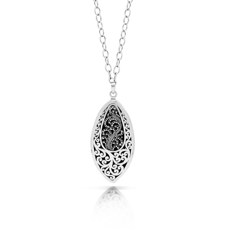 Granulated Teardrop with Classic Signature Scroll Pendant Necklace. Pendant 24 mm X 57mm 18" chain