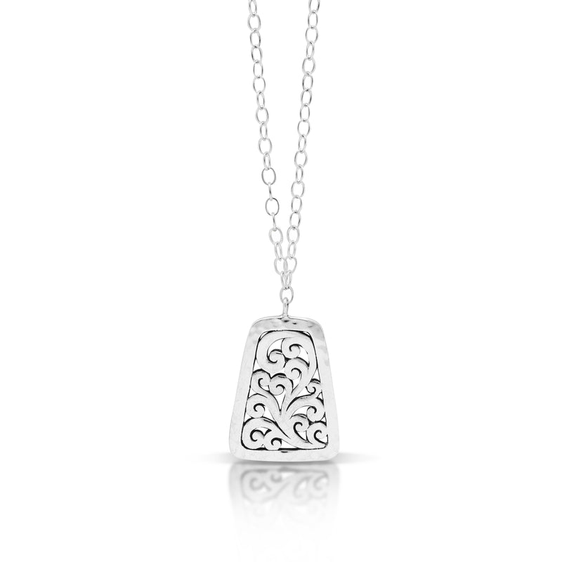 LH Open Scroll with Hammered Border Necklace