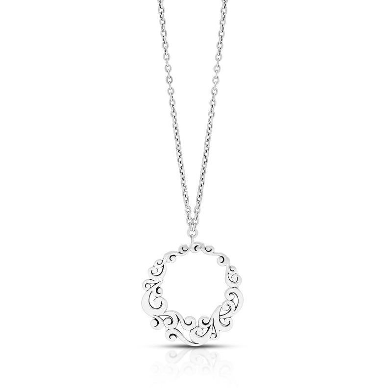 LH Open Scroll Round Tapered Pendant Necklace