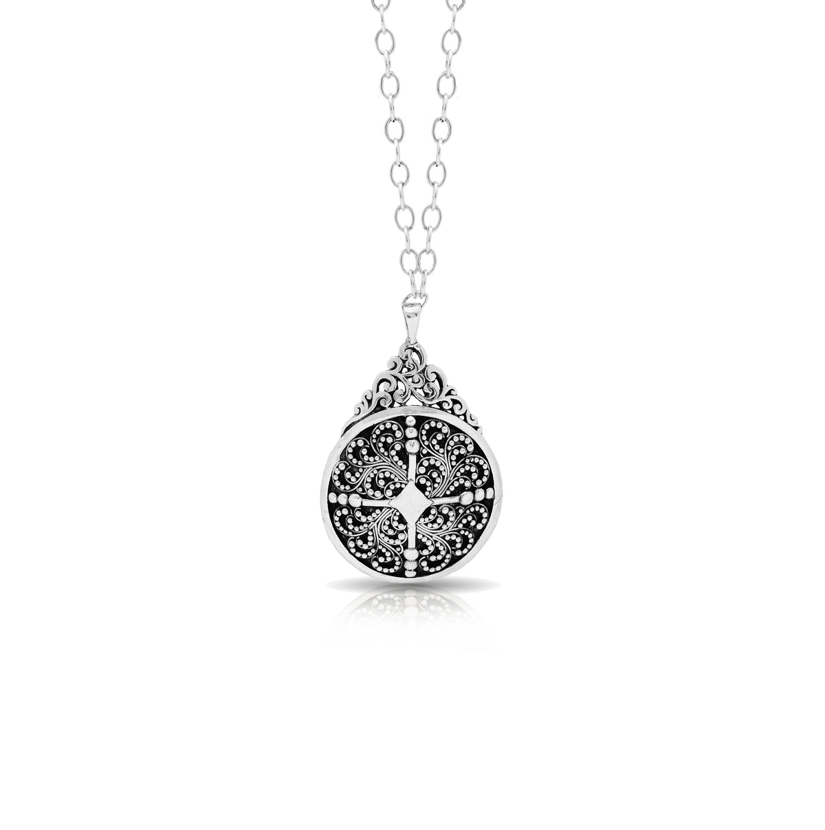 LH Granulated Alhambra Round with Scroll Accent Pendant Necklace
