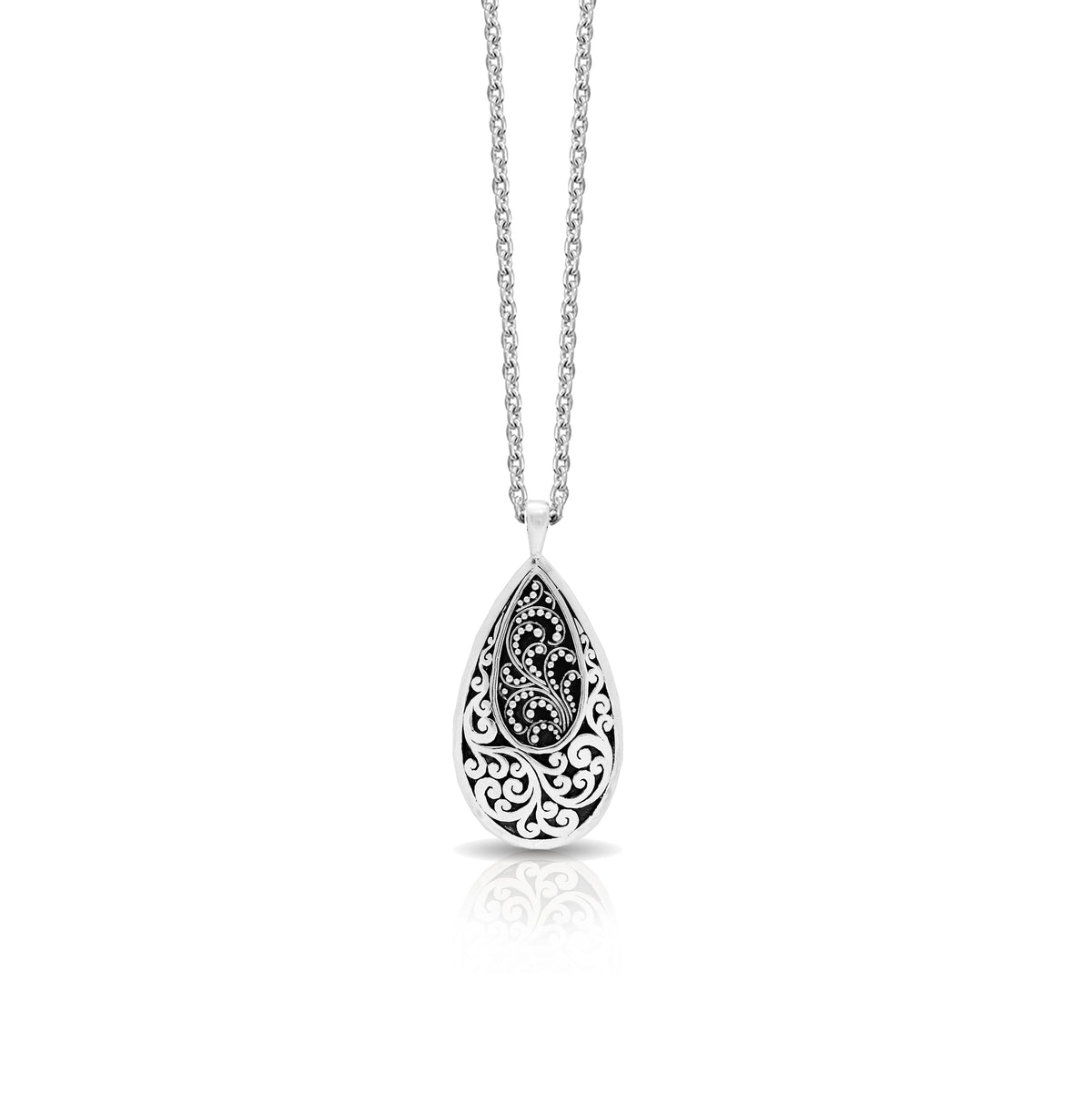 LH Scroll Tear Drop with Granulated Necklace