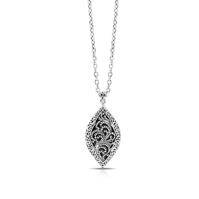 LH Granulated Marquise Stylized with Scroll Border Necklace